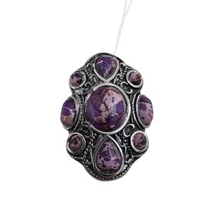 Purple Jasper Gemstone Ring Size 9 Set In A Vintage Stainless Steel Band